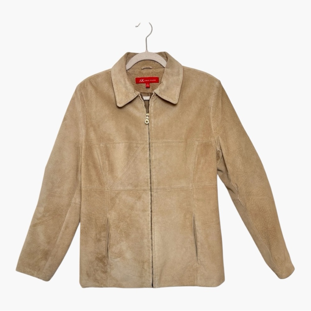 Y2K Vintage AK Anne Klein Tan Suede Leather Zip Jacket Classic Medium